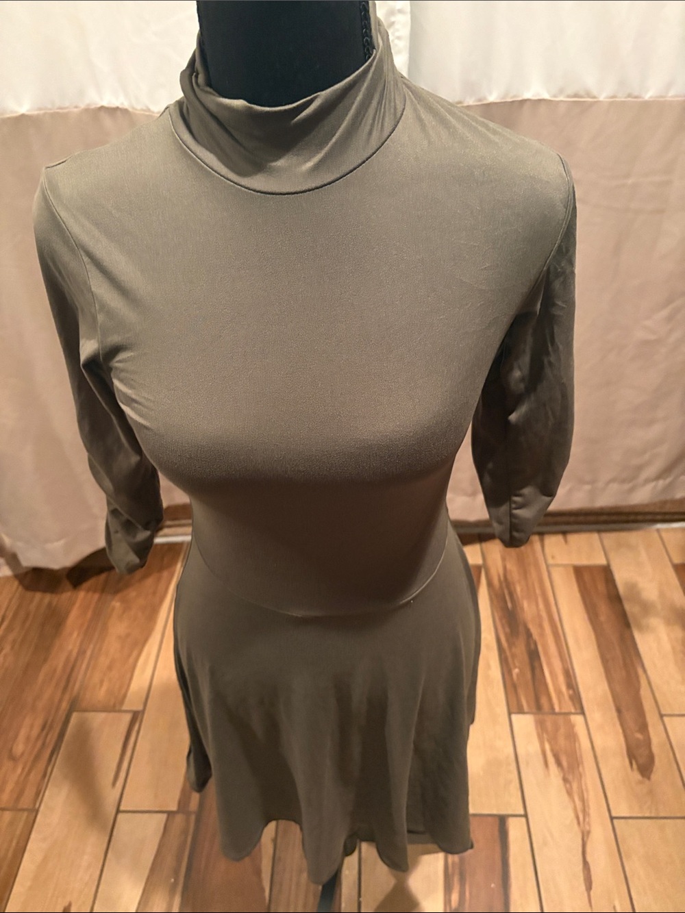 Mock Neck Long Sleeve Fit & Flare Dress in Olive